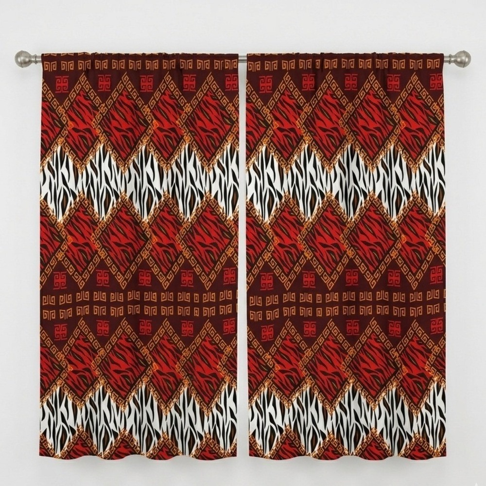 Ambesonne Tribal Zebra Print Window Curtains 2 Panel Set Red Brown 56x95 NEW
